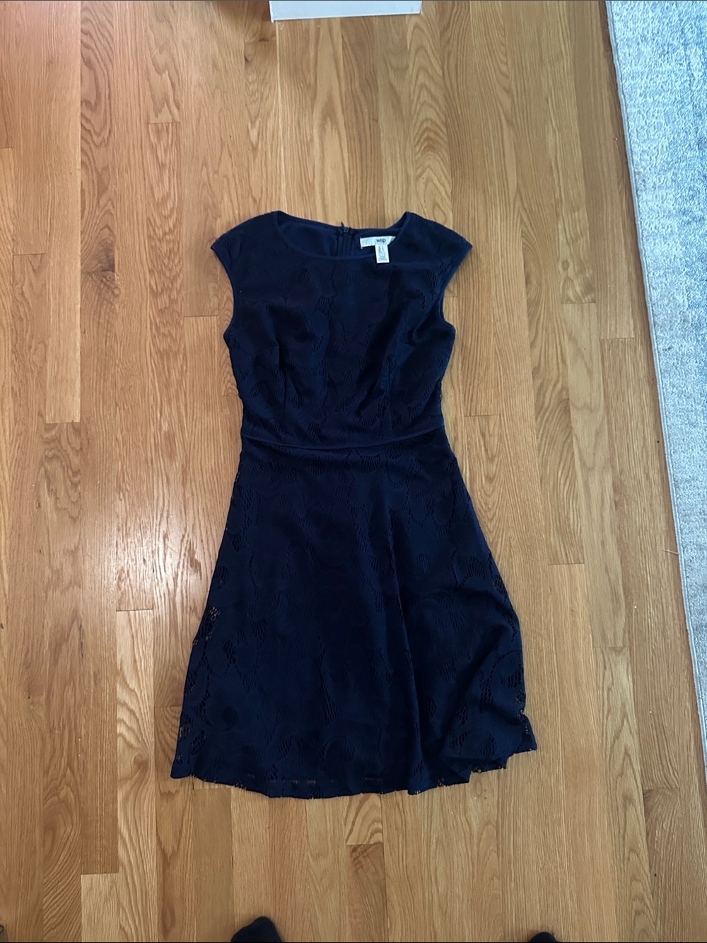 Navy Cap-Sleeve Lace Fit & Flare Mini Dress